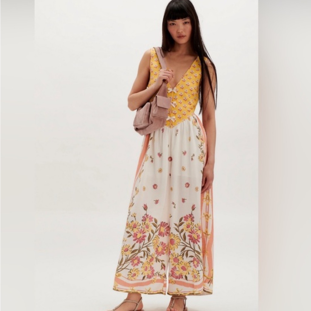 Free People Bali Honeydew Floral Jumpsuit